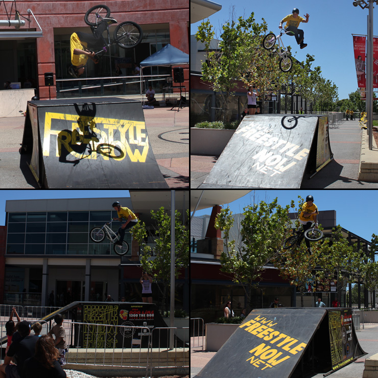 Freestyle Now bmx stunt show - Westfeild Whitford City shopping centre bmx stunt show 2014
